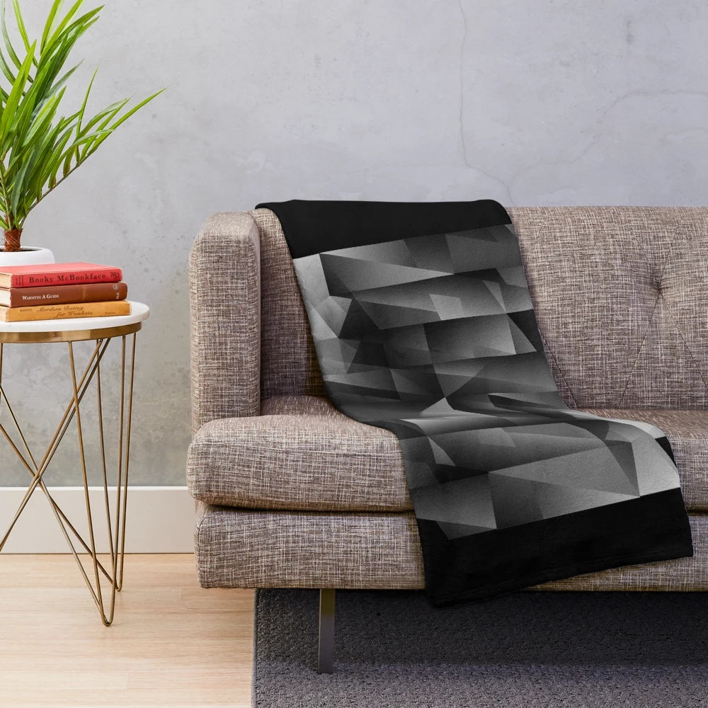 Abstract architectural pattern plush blanket with geometric shapes and modern monochrome design