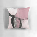 Handcrafted abstract art accent pillow in pink, black, and gray tones for modern and contemporary home decor