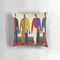 Pillow featuring an abstract art design inspired by Kazimir Malevich's 1931 painting "Sportsmen"