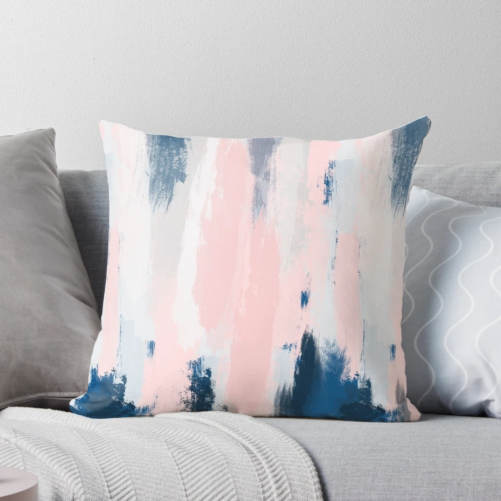 Decorative abstract blush and blue throw pillow for home decor