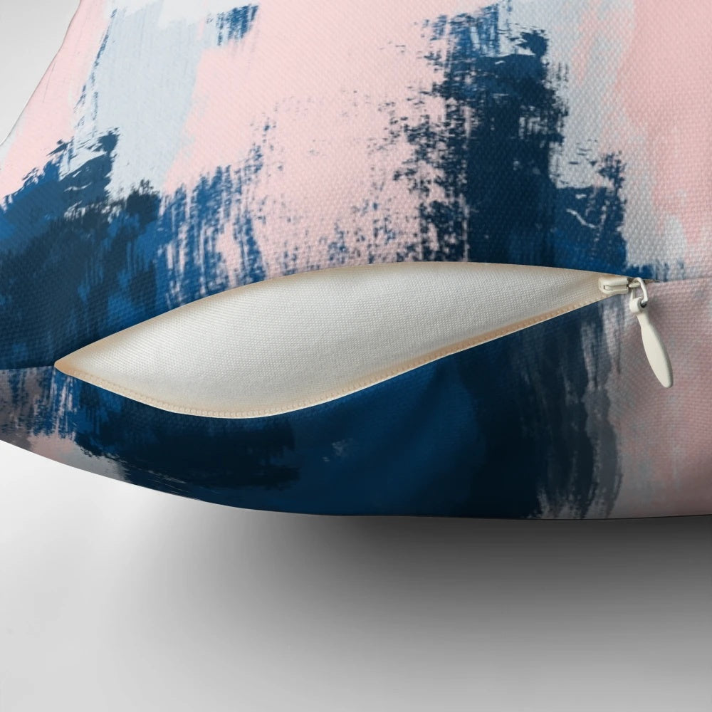 Decorative abstract blush and blue throw pillow for home decor
