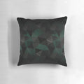 Abstract geometric pattern pillow cover with turquoise, black, and grey triangles