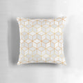 White and gold abstract geometric cube and hexagon design decorative pillow