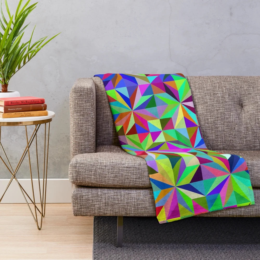 Colorful abstract stars pattern on a plush, modern blanket