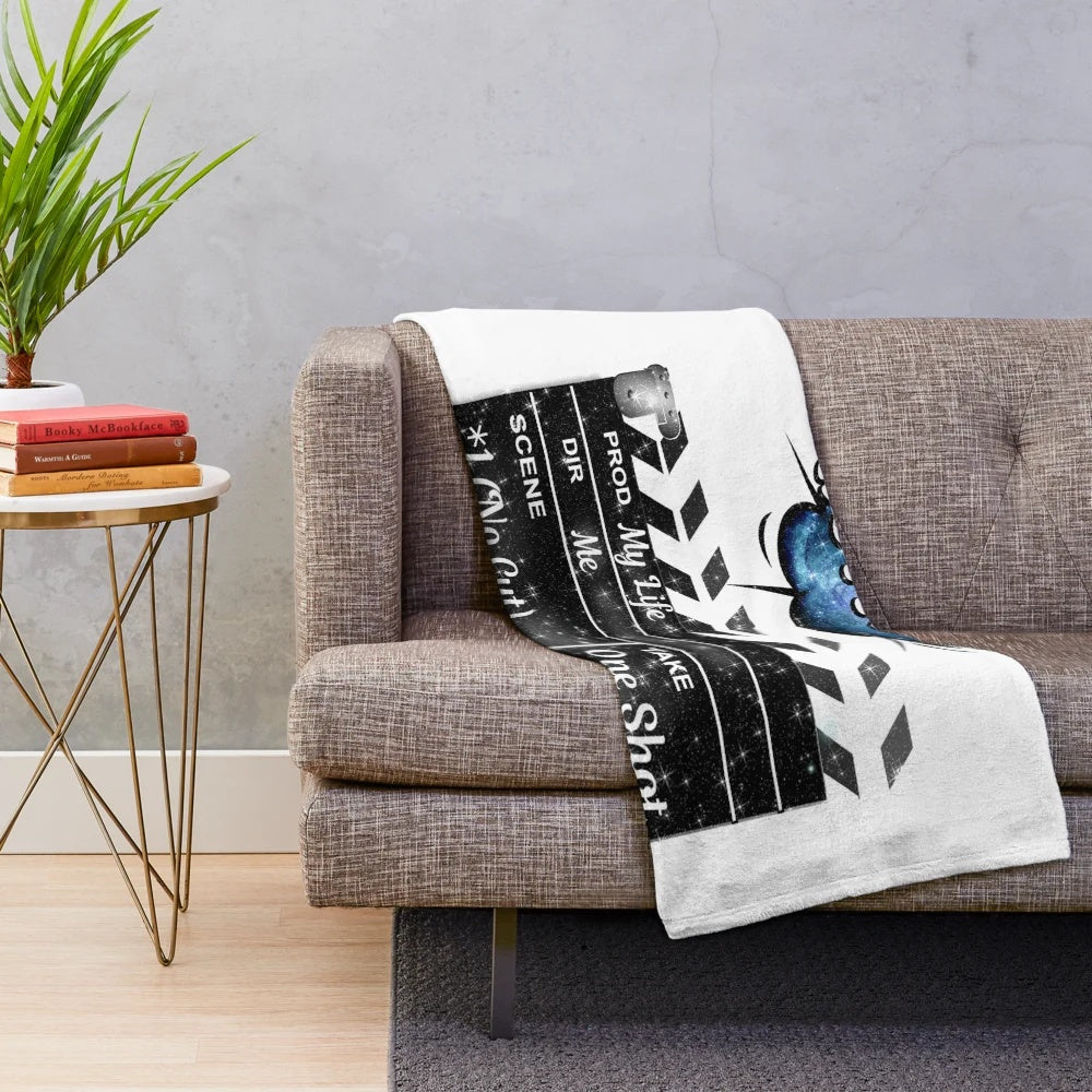 Action movie inspired plush blanket with comic speech bubble design