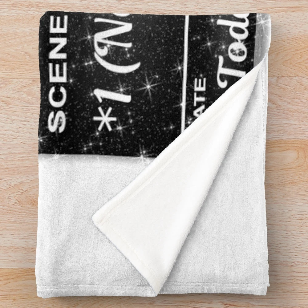 Action movie inspired plush blanket with comic speech bubble design