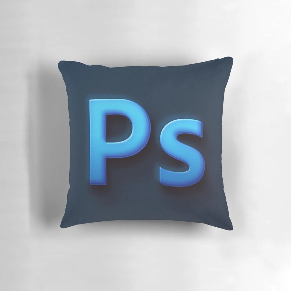 A soft, comfortable pillow featuring the iconic Adobe Photoshop logo, perfect for graphic designers and digital artists.
