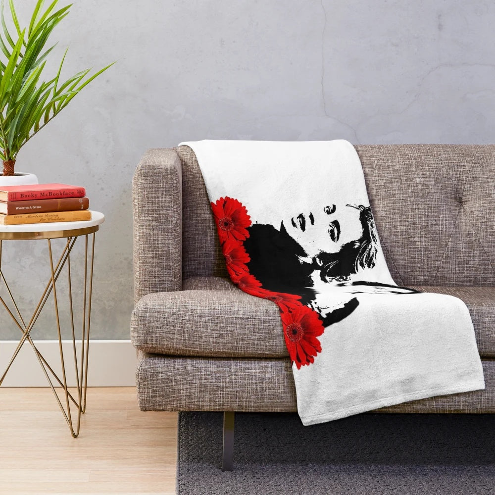 Aesthetic portrait plush blanket featuring vintage French cinema inspired design
