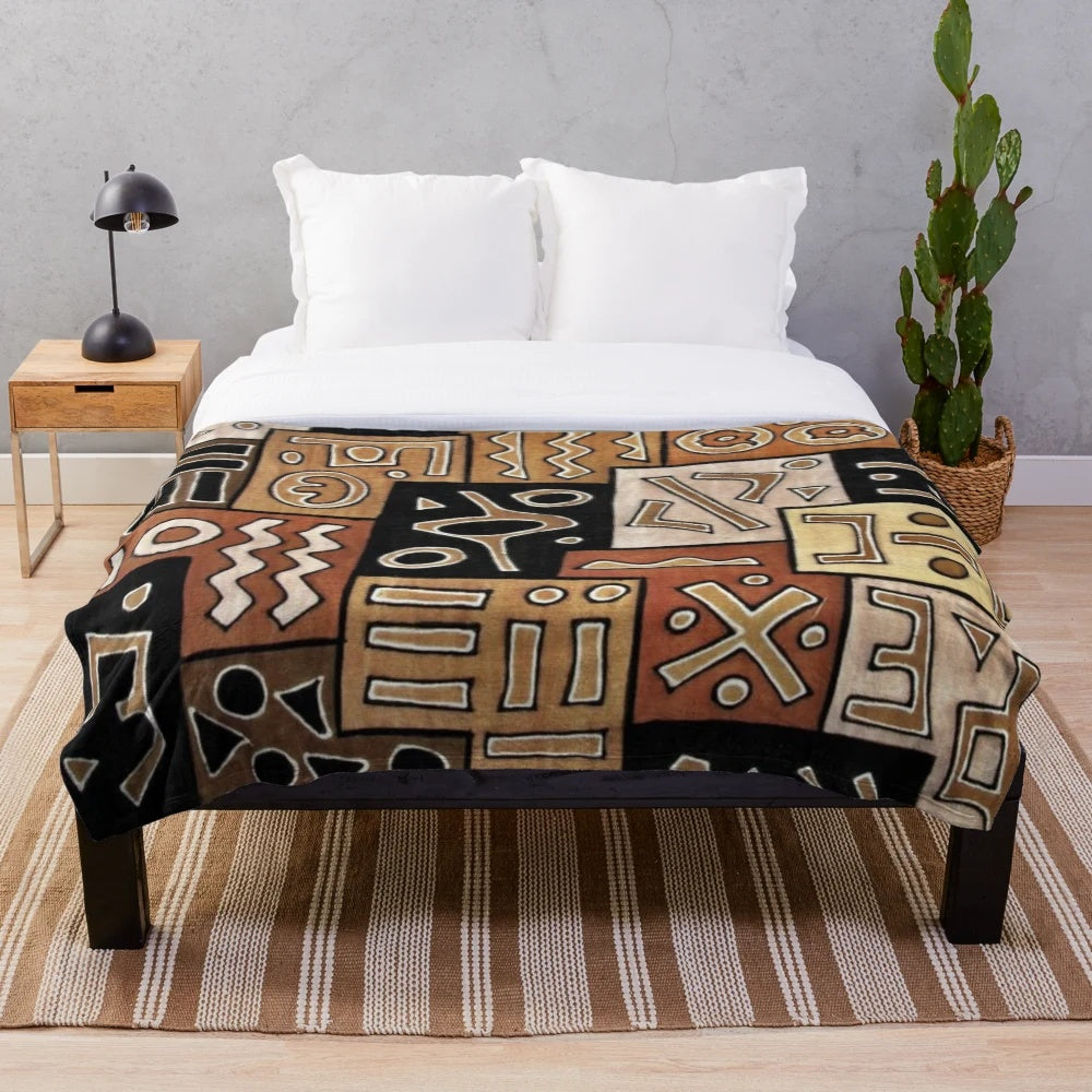 African inspired plush blanket with geometric pattern