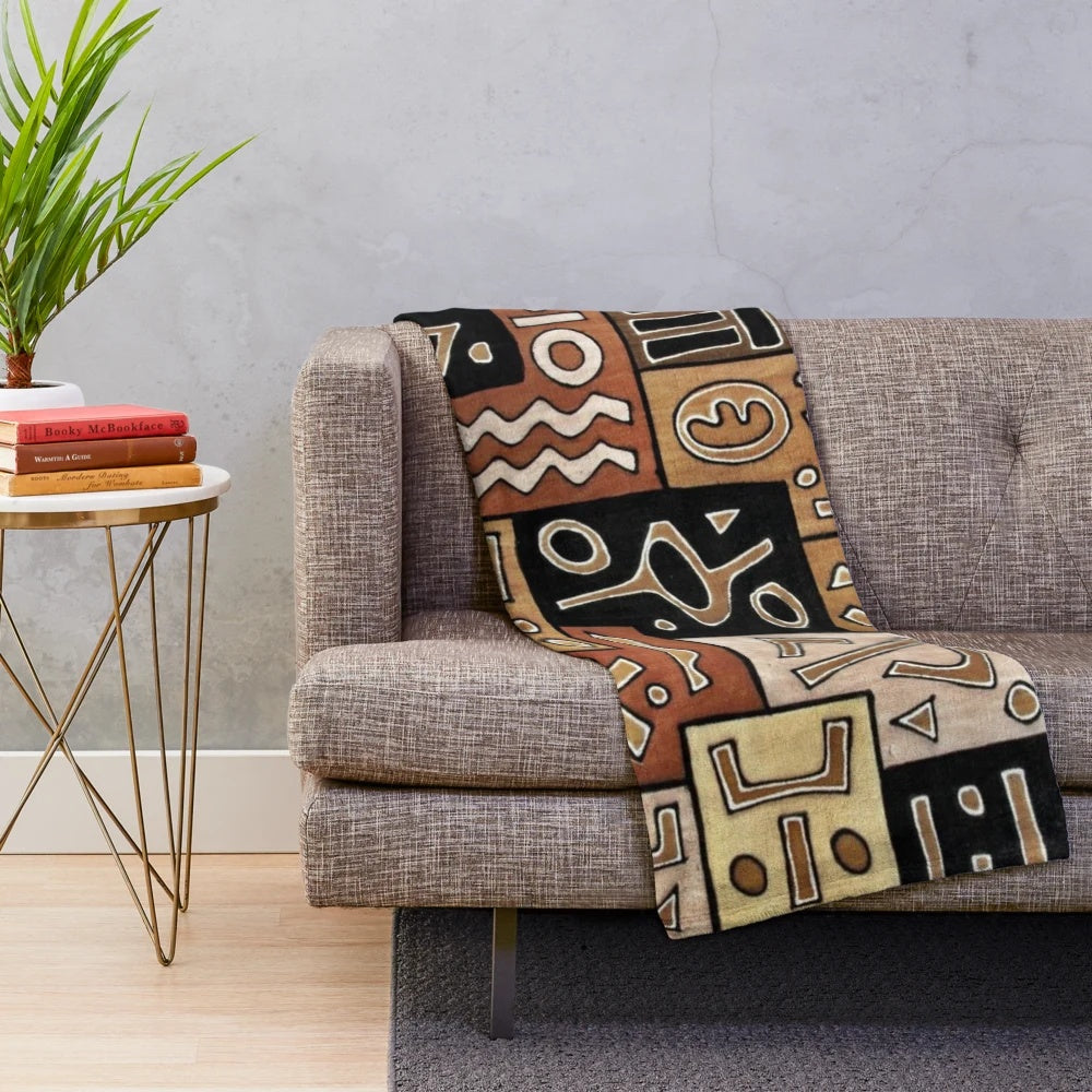 African inspired plush blanket with geometric pattern
