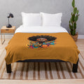 Afro plush blanket with vibrant ethnic patterns and natural hair design