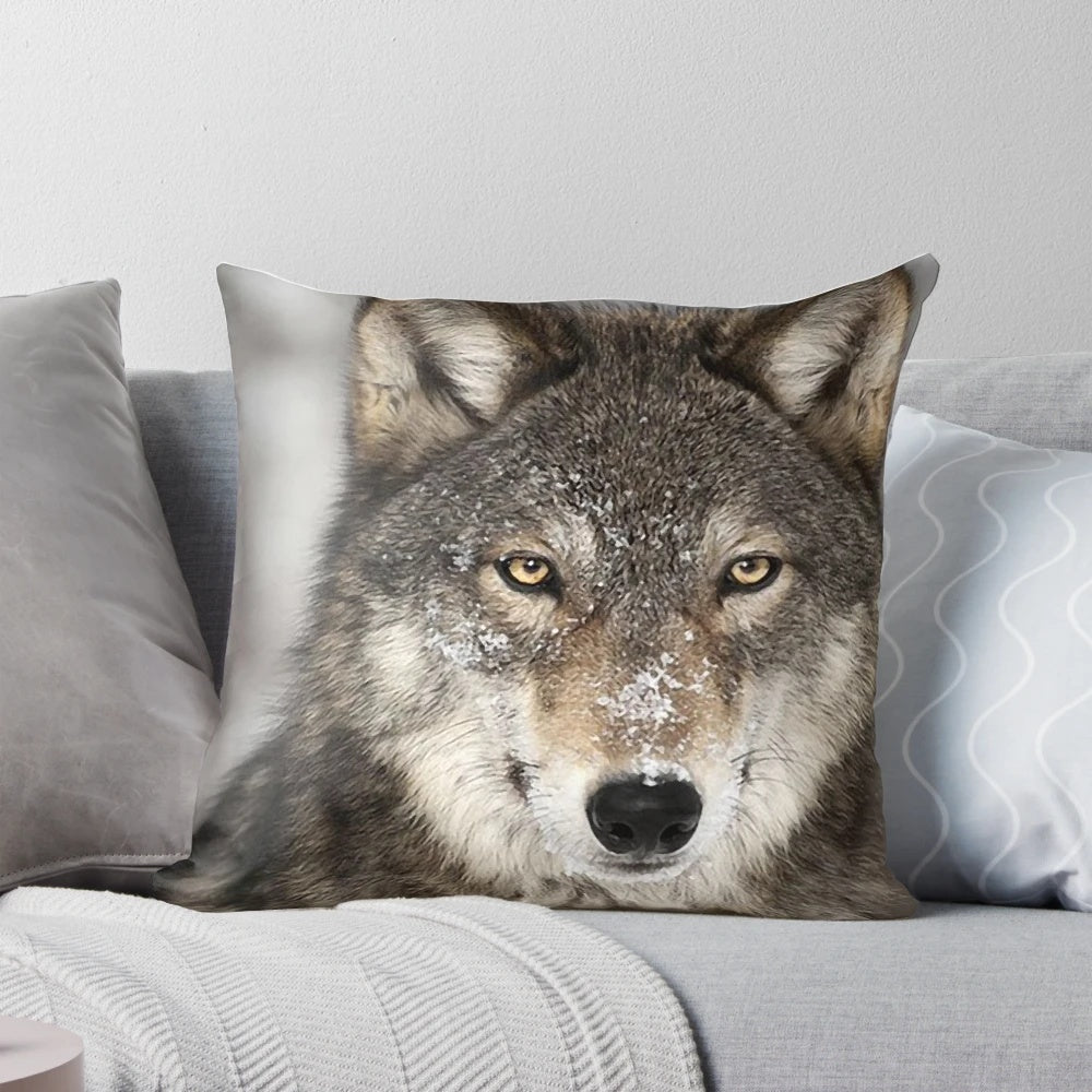 Detailed illustration of a wolf in an animal print pattern, designed for a high-quality decorative pillow.