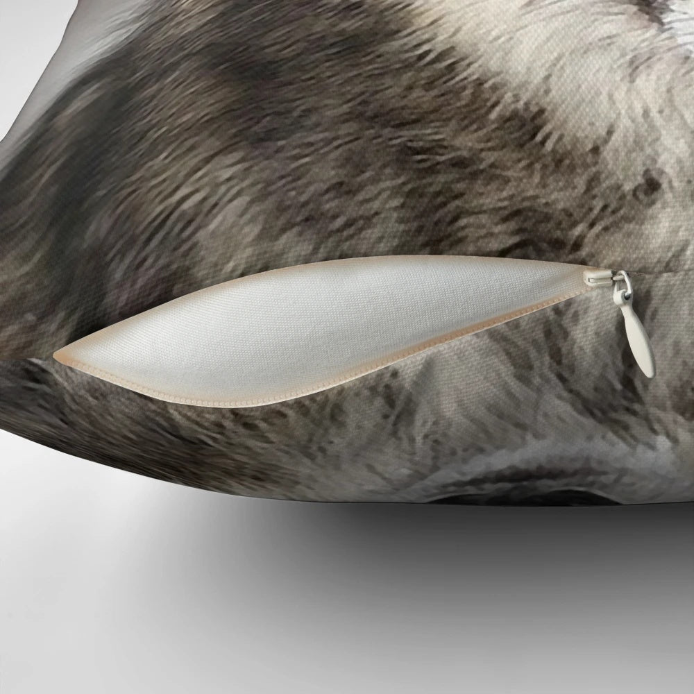 Detailed illustration of a wolf in an animal print pattern, designed for a high-quality decorative pillow.