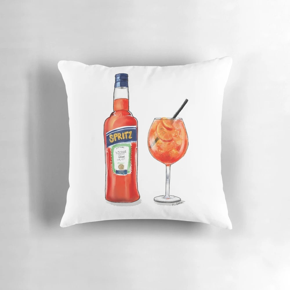 Spritz Cheers! Pillow featuring the iconic Aperol Spritz cocktail