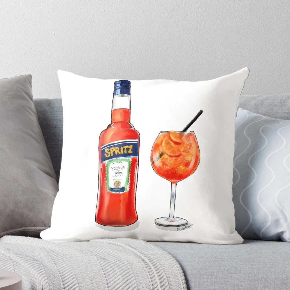 Spritz Cheers! Pillow featuring the iconic Aperol Spritz cocktail
