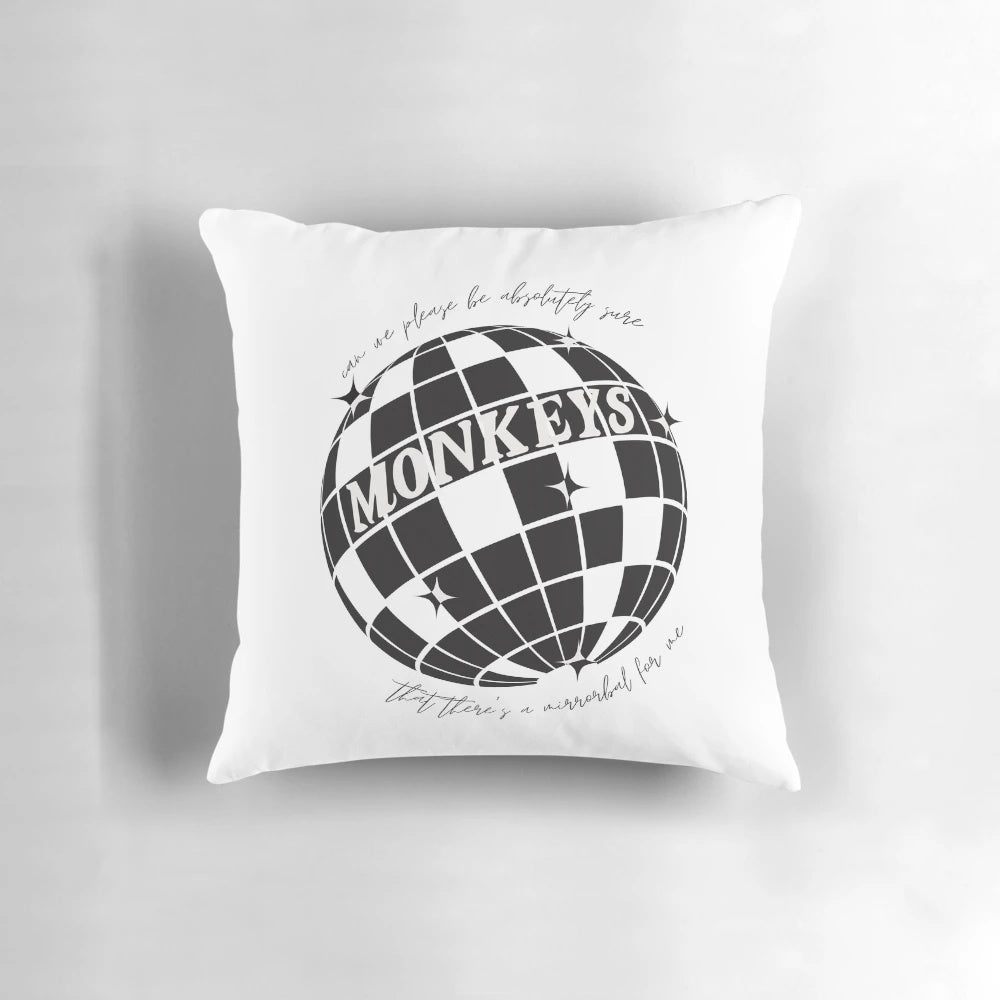 Soft, cozy pillow featuring a design inspired by the Arctic Monkeys album "The Car" and its signature mirrorball imagery.