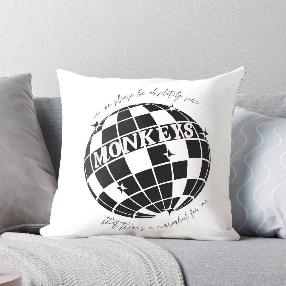 Soft, cozy pillow featuring a design inspired by the Arctic Monkeys album "The Car" and its signature mirrorball imagery.