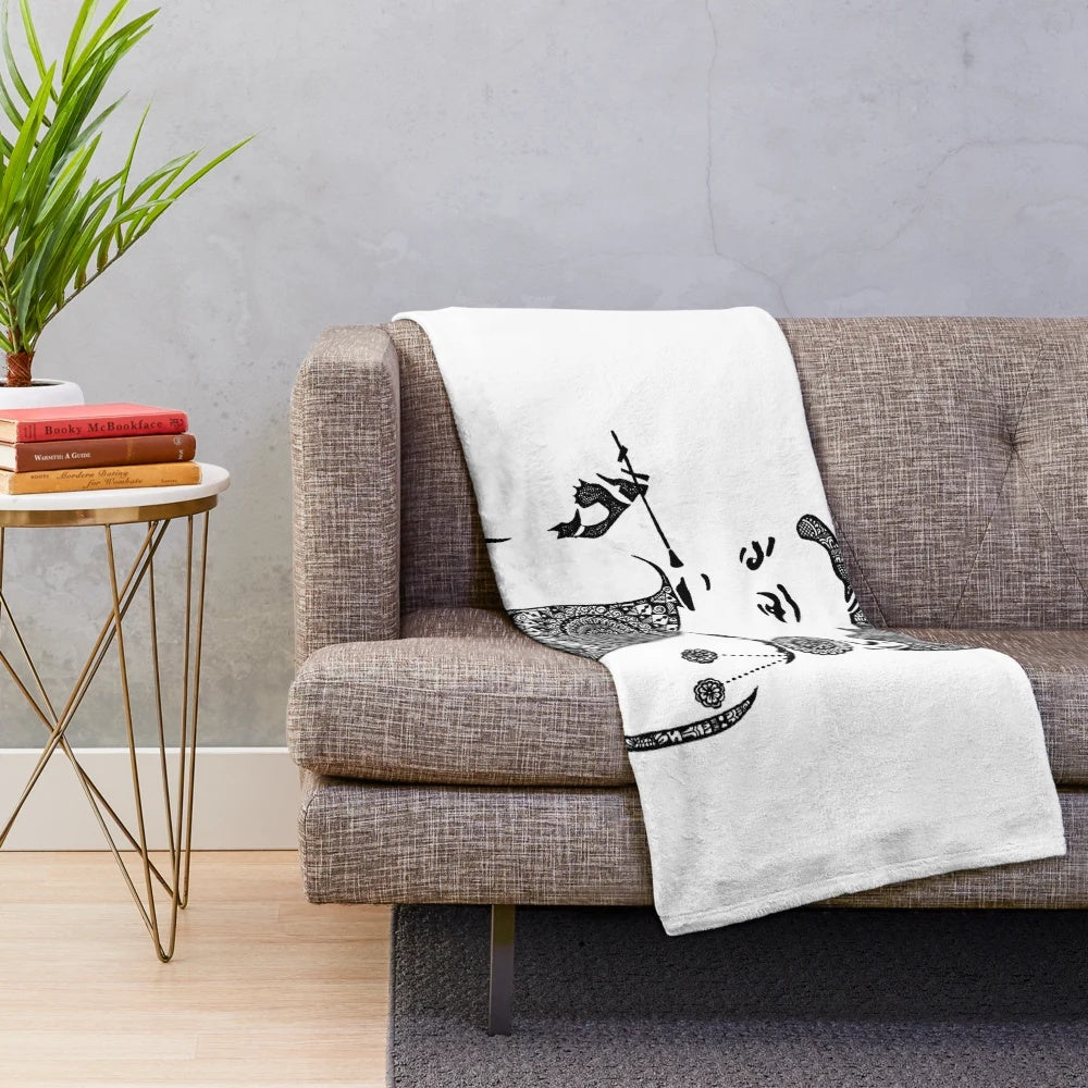 Soft plush blanket featuring a beautiful mandala-style portrait of iconic actress Audrey Hepburn