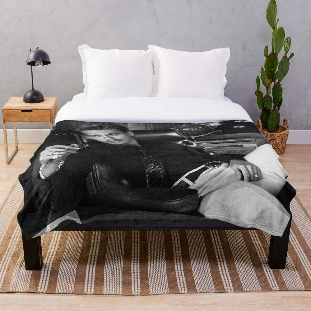 Austin Butler inspired plush blanket featuring classic rockabilly style