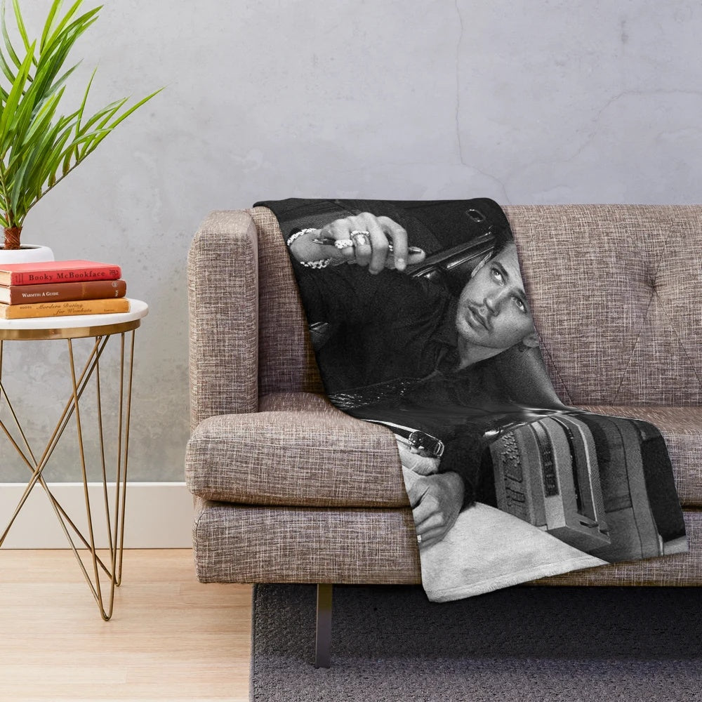 Austin Butler inspired plush blanket featuring classic rockabilly style