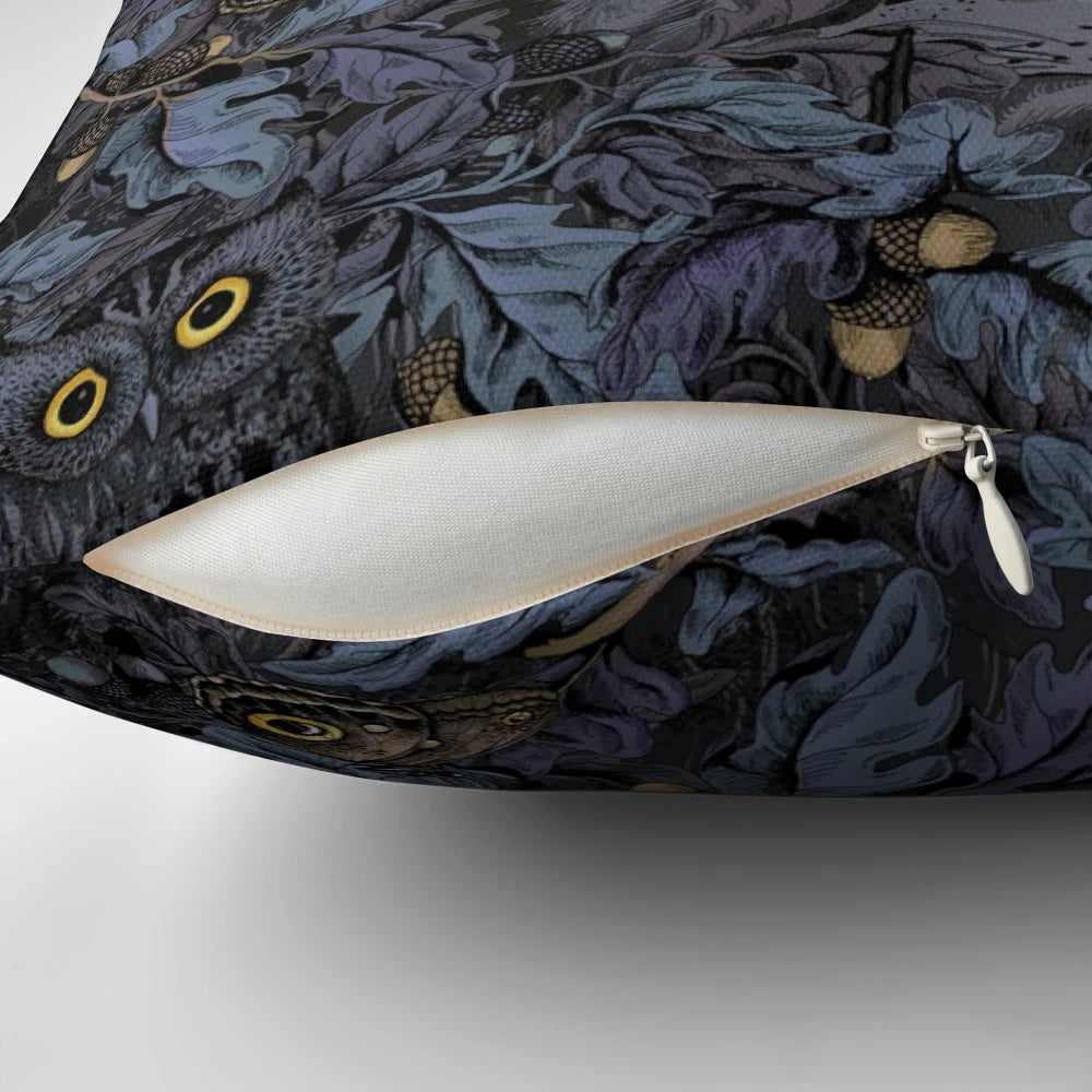 Autumn leaves and camouflage pattern pillow in moonlight blue color
