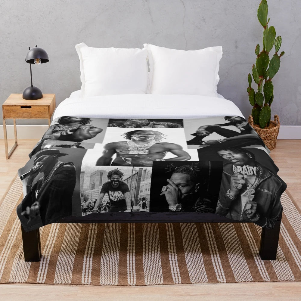 Lil Baby inspired b&w collage plush blanket