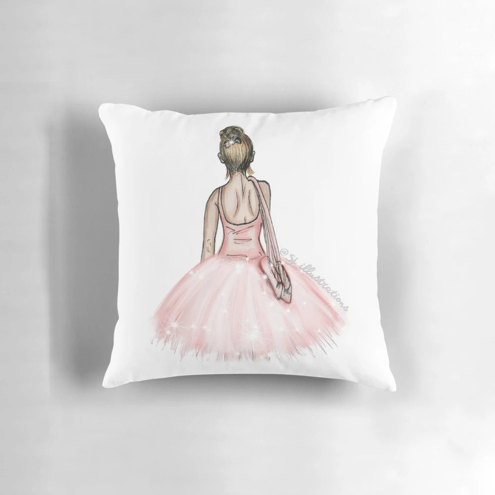 Elegant ballerina illustration with sparkles on a plush pillow