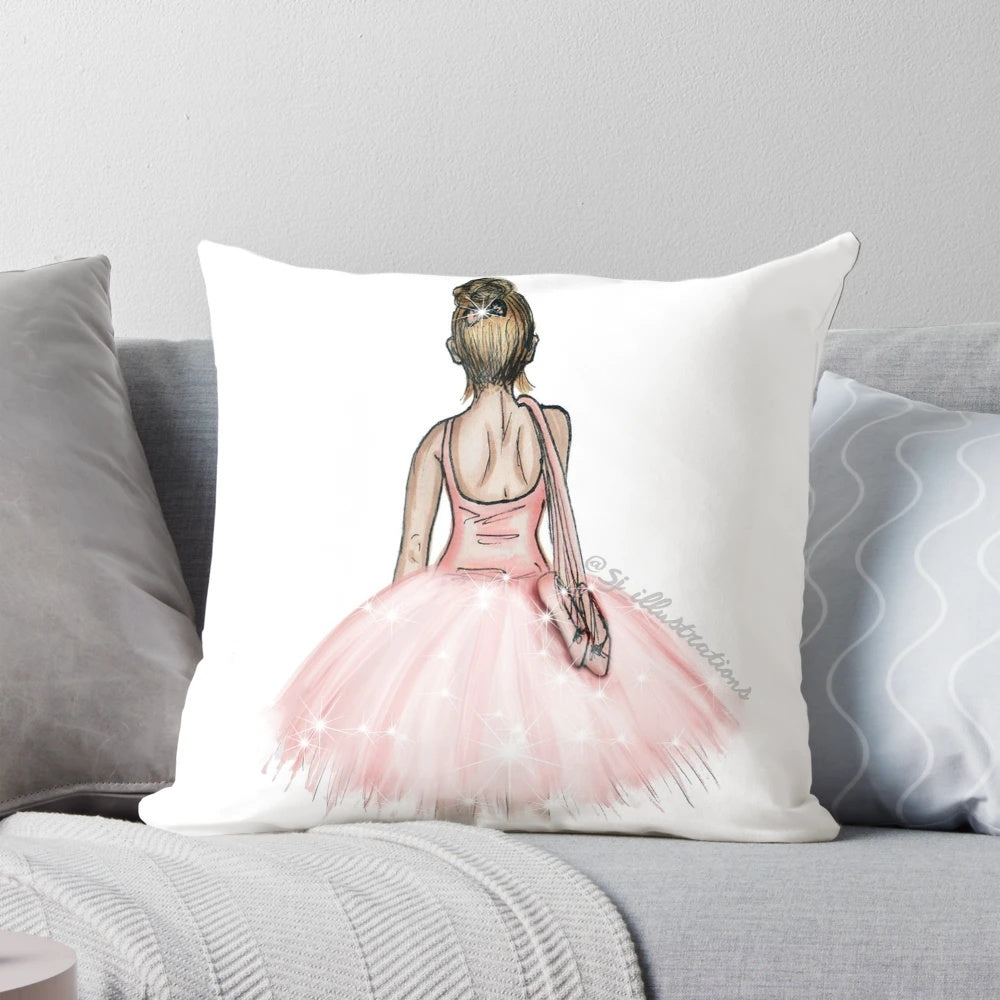 Elegant ballerina illustration with sparkles on a plush pillow