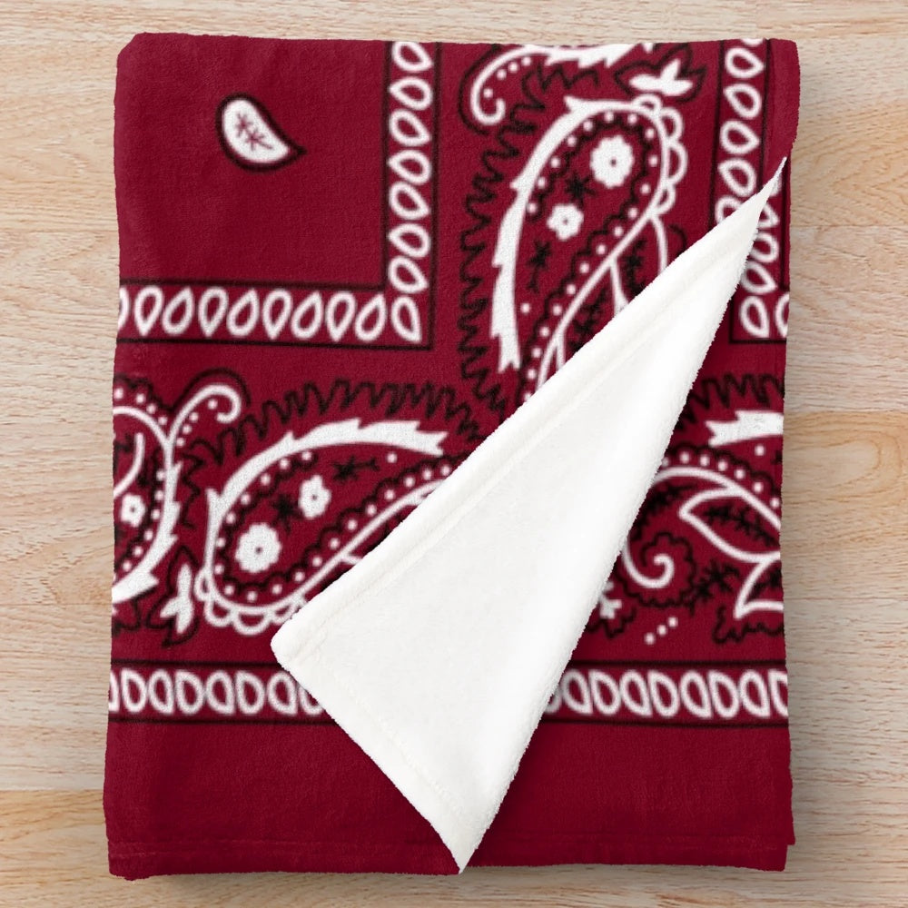 Burgundy plush blanket with bandana pattern