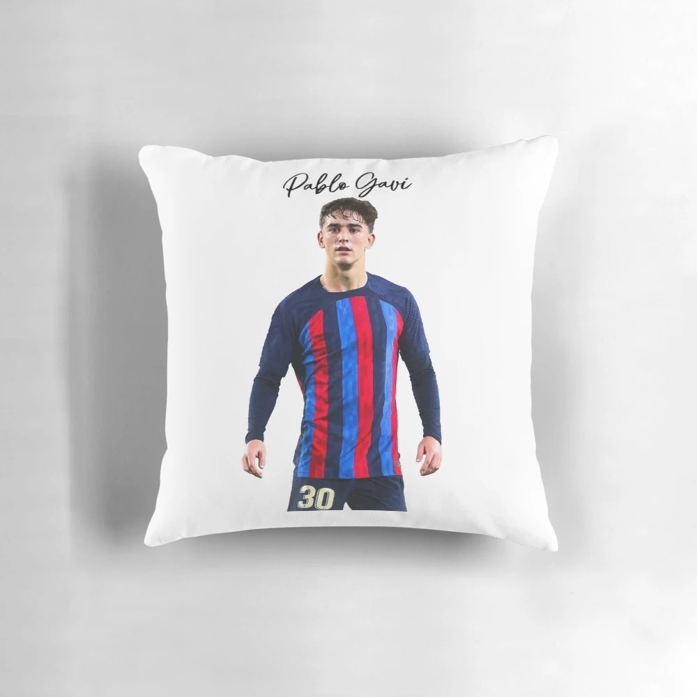 Stylish Barcelona FC-Inspired Pillow featuring Pablo Gavi