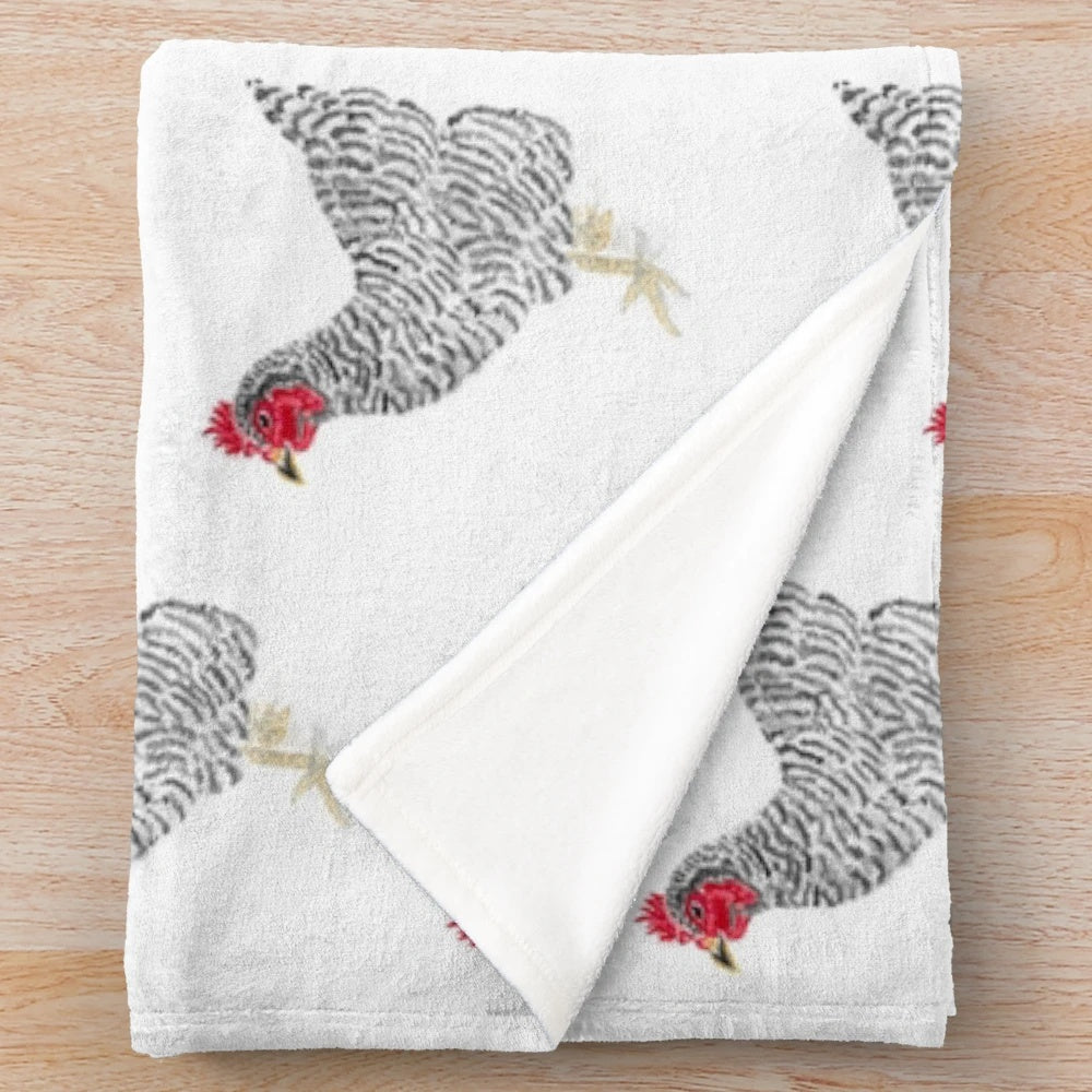 Barred Rock hen plush blanket with a watercolor-inspired design