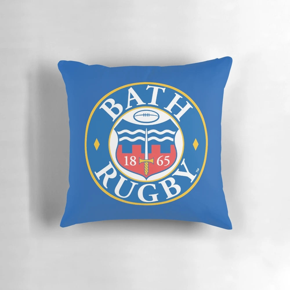 A plush, high-quality pillow featuring the iconic Bath Rugby design, perfect for rugby enthusiasts and home decor.