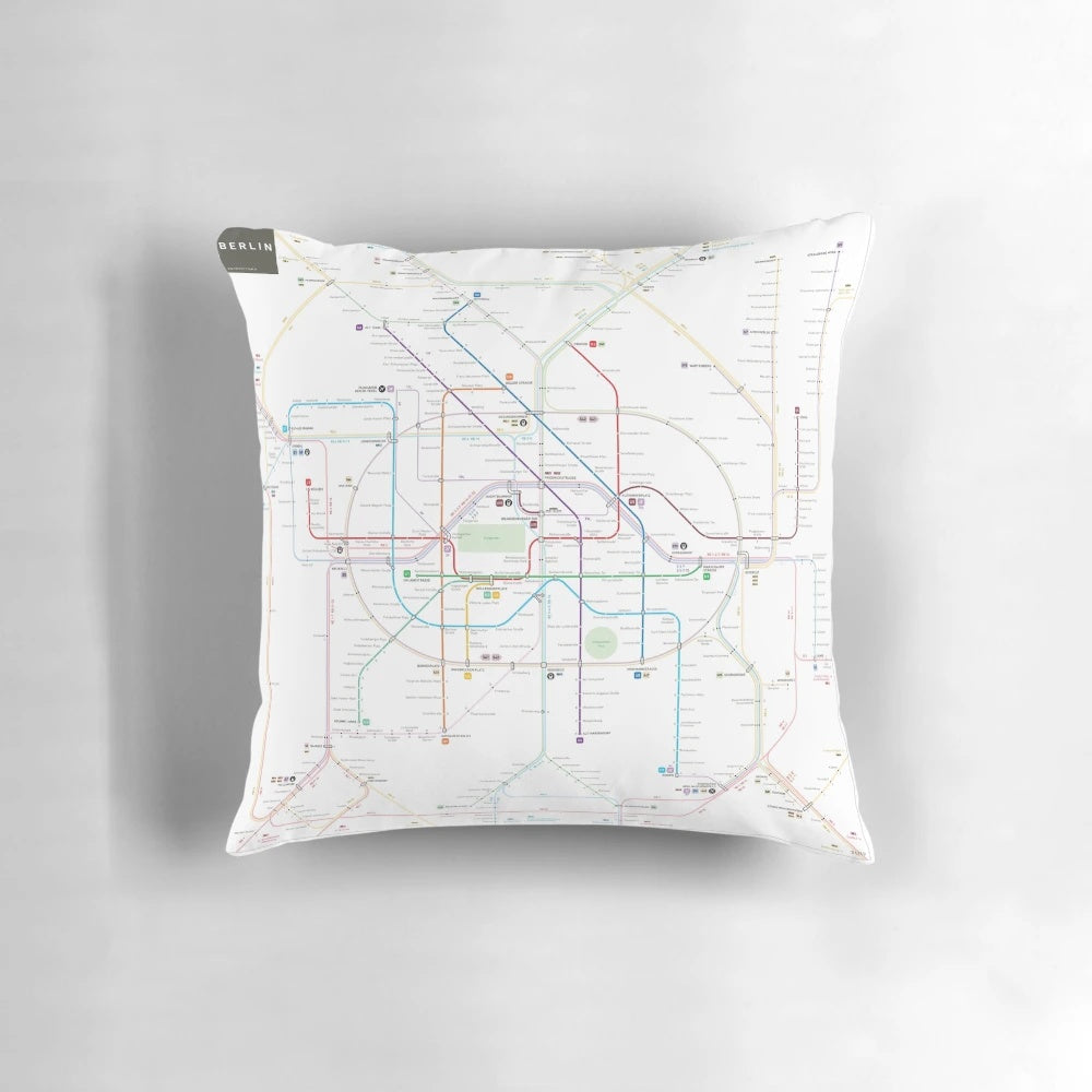 Berlin U-Bahn and S-Bahn map printed on a cozy, decorative pillow