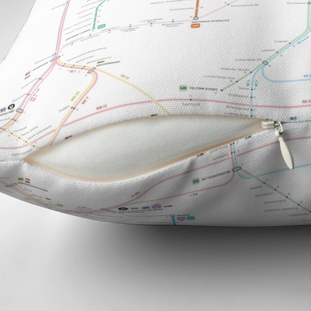 Berlin U-Bahn and S-Bahn map printed on a cozy, decorative pillow