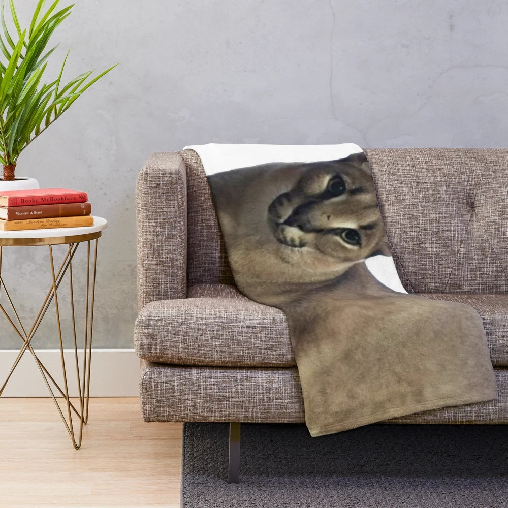 Big Floppa plush blanket featuring a cozy and cute caracal meme design