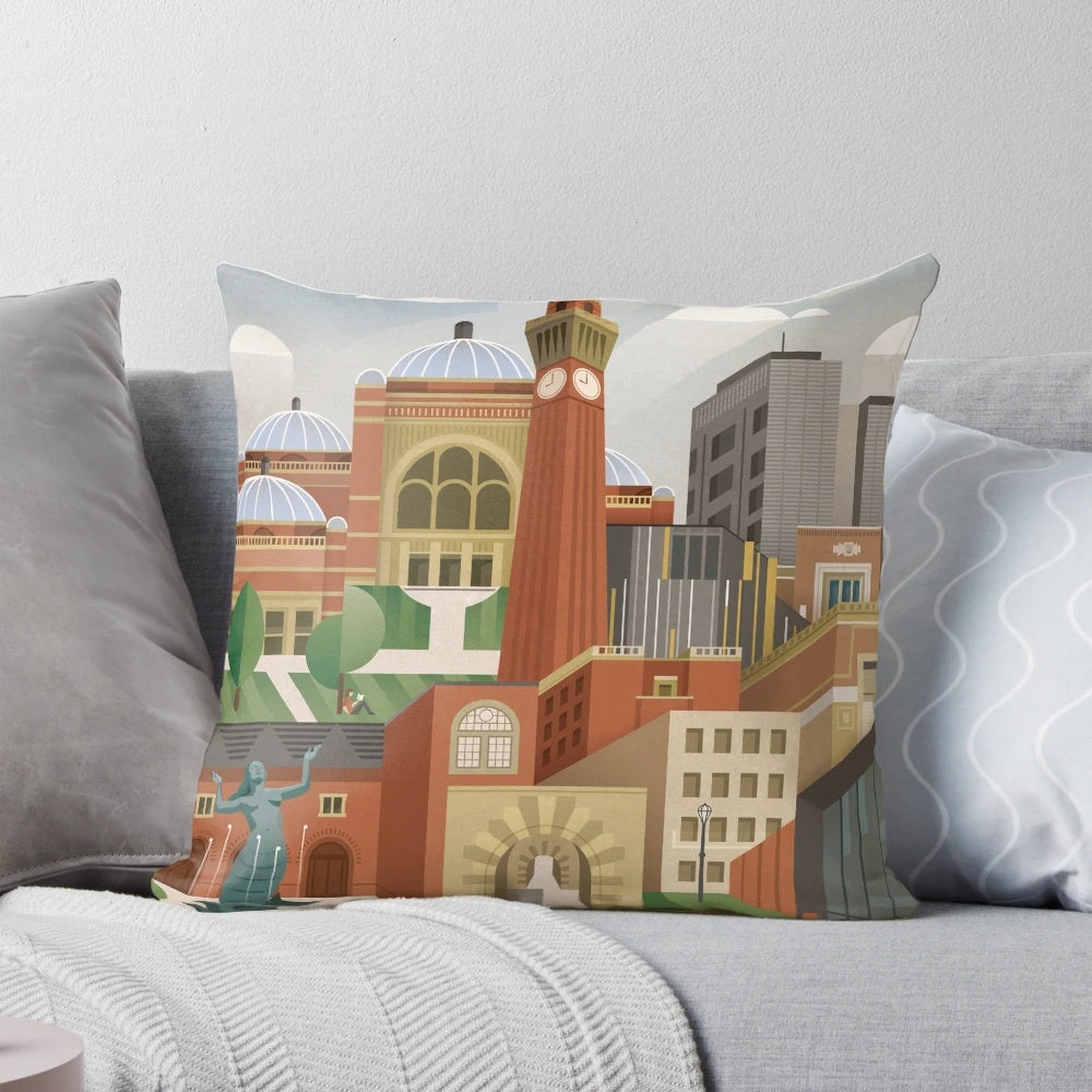 Pillow featuring the iconic Old Joe clock tower of the University of Birmingham