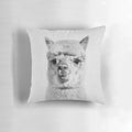 Alpaca-themed black and white decorative throw pillow with a whimsical, nature-inspired design.