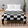 Black and white chess board pattern plush blanket