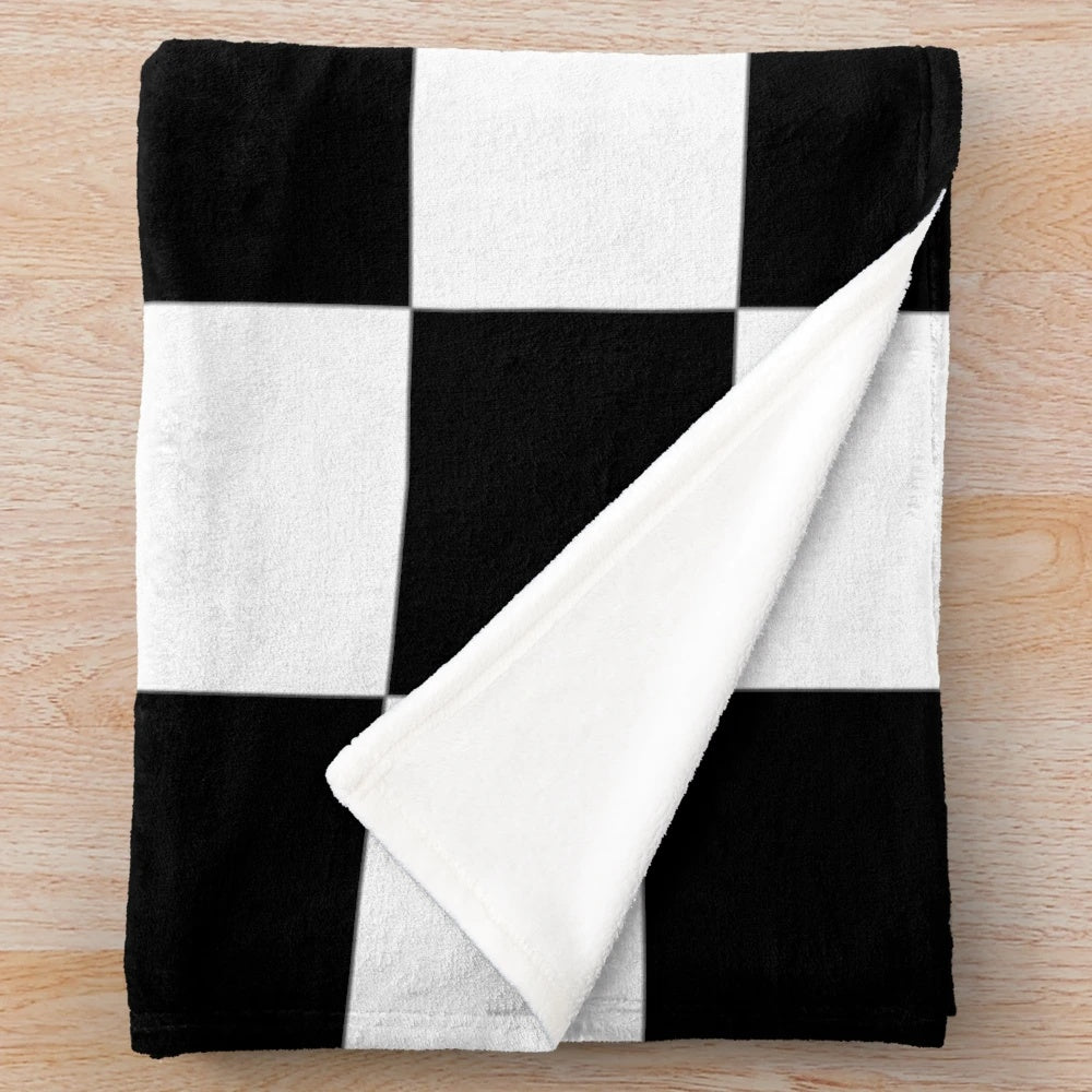 Black and white chess board pattern plush blanket