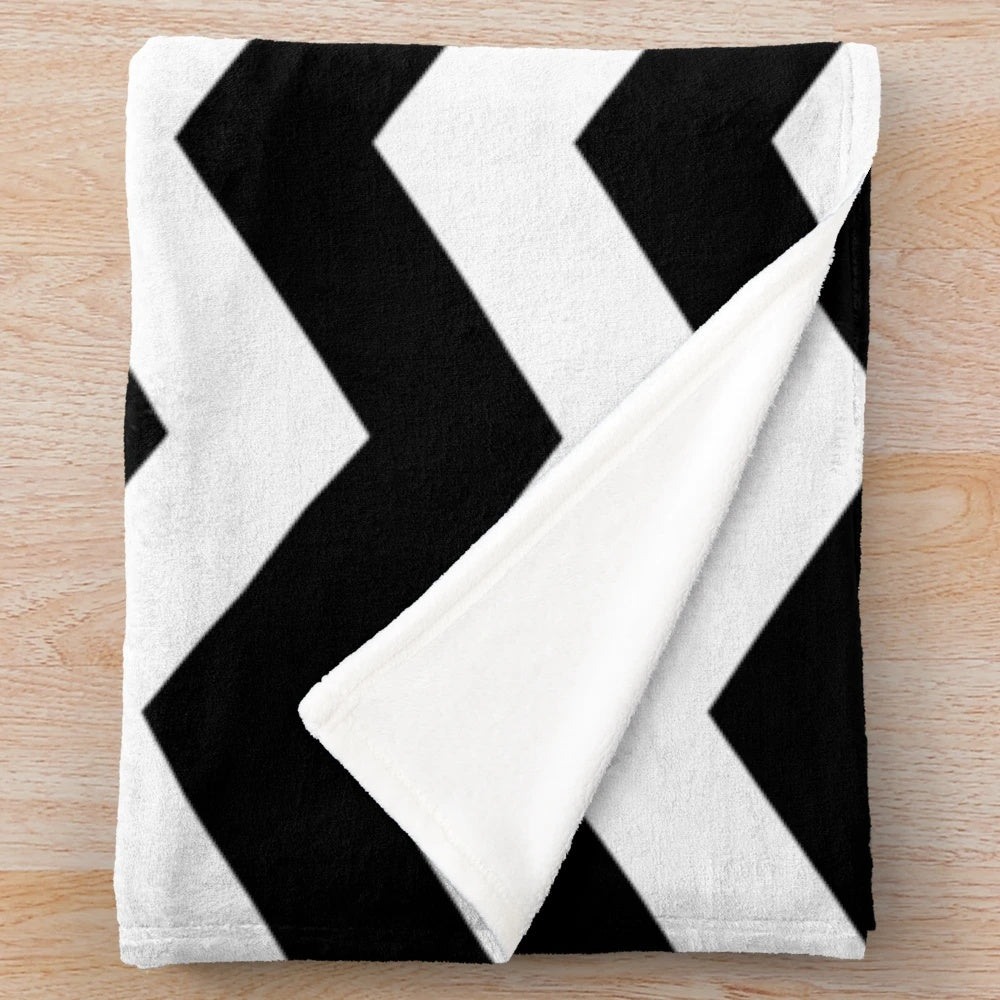 Black and white chevron patterned plush blanket