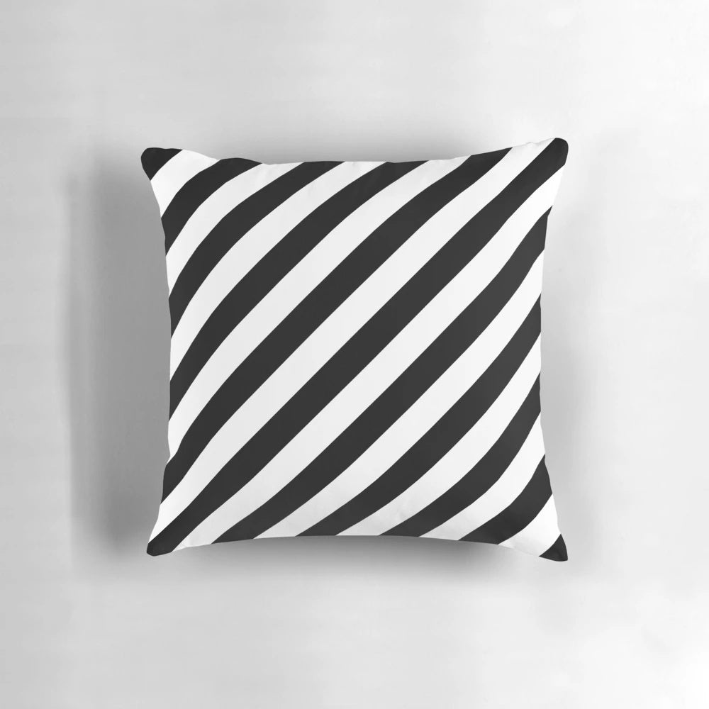 Black and white diagonal stripes patterned throw pillow