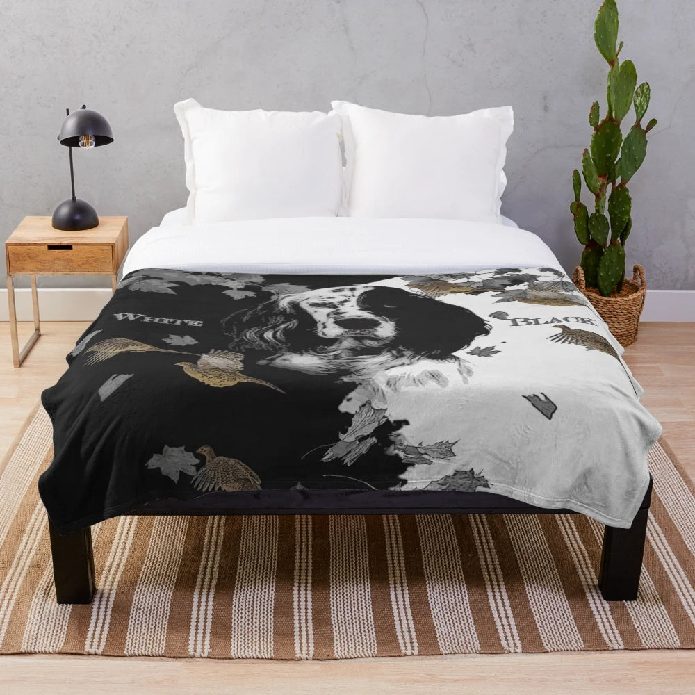 Black and white English setter plush blanket