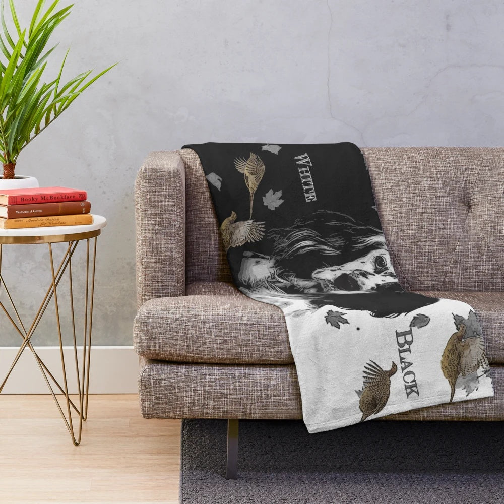 Black and white English setter plush blanket