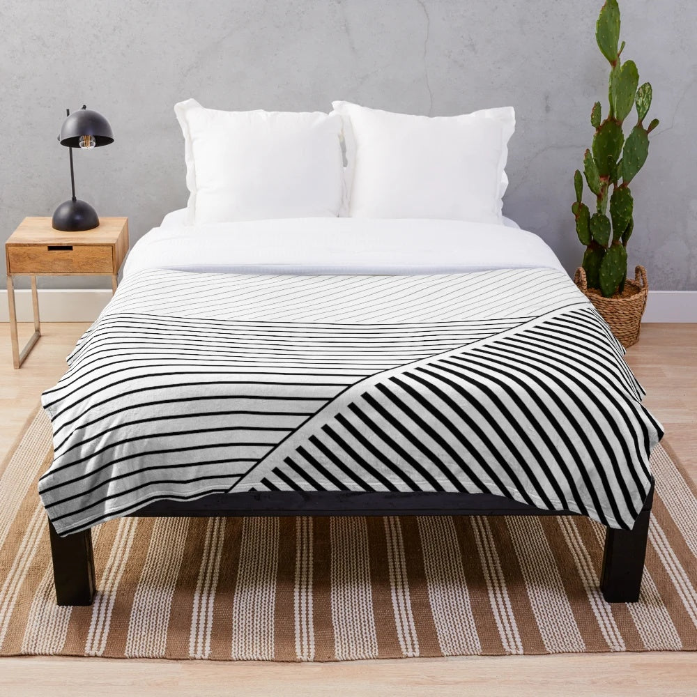 Black and white geometric lines plush blanket