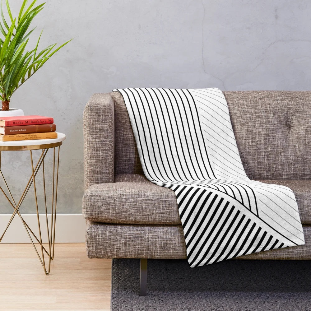 Black and white geometric lines plush blanket
