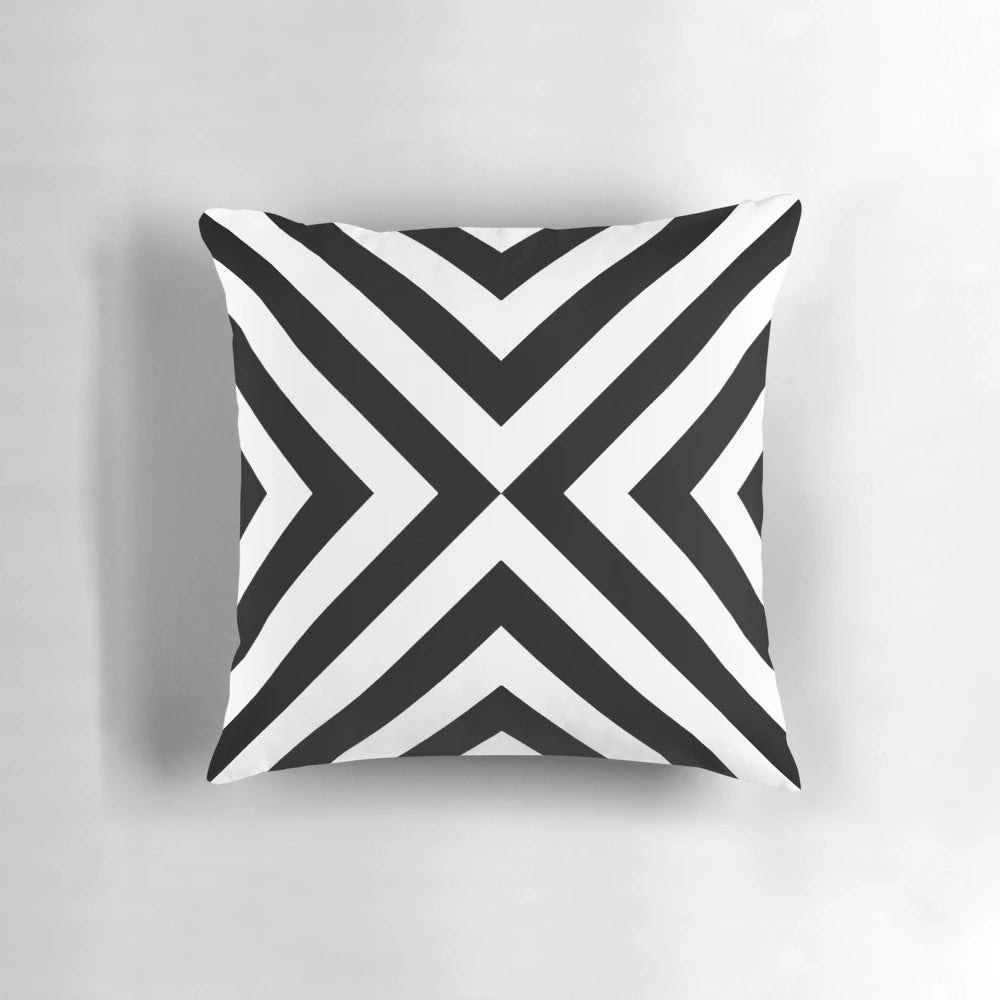 Decorative black and white geometric patterned throw pillow for modern home decor