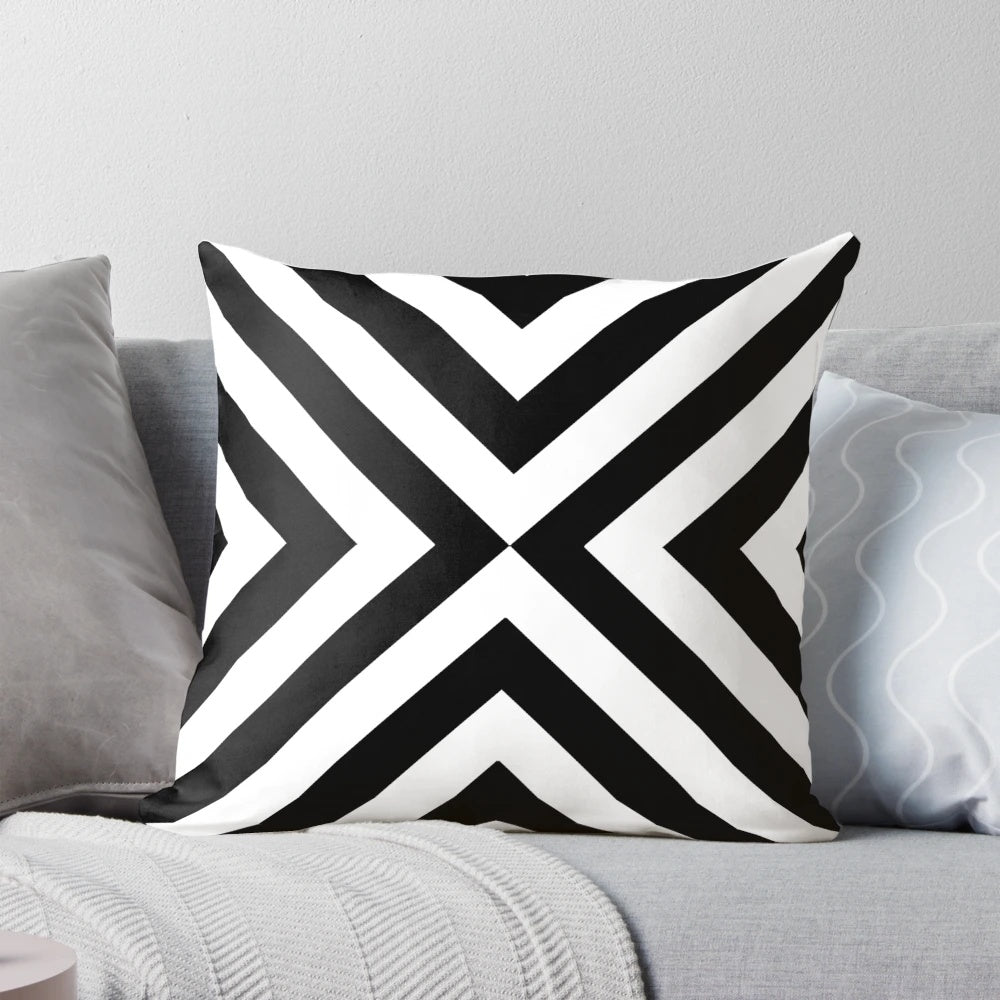 Decorative black and white geometric patterned throw pillow for modern home decor