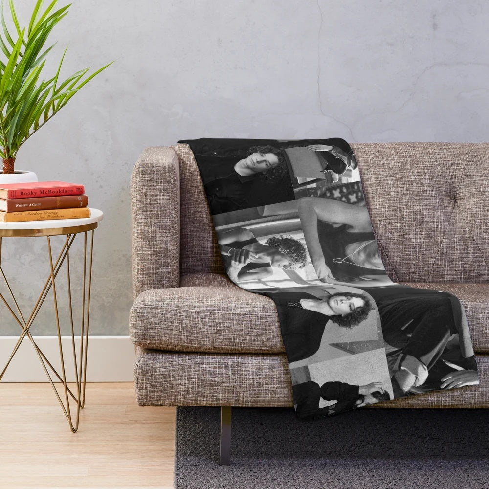 Mason Thames Black and White Photo Collage Plush Blanket