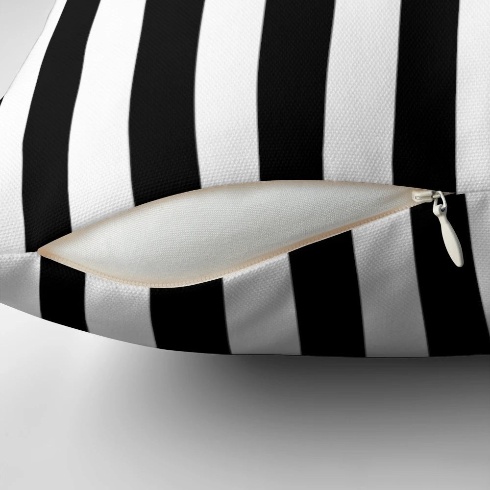 Black and white striped bedspread pillow with classic design