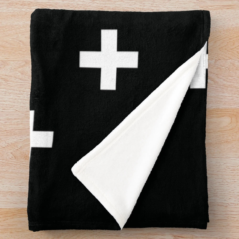 Black and white Swiss cross pattern plush blanket for modern home decor
